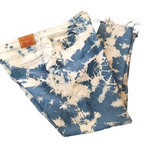 Levi Jeans 721 High Rise 5 Pocket 33W 27L Camo Tie Dye Blue Wash & White